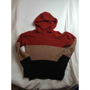 De Rotchild Sweater Womens L Multicolor Chunky Knit Colorblock Hooded Pullover